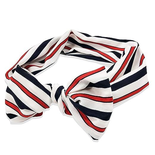 Vintage Summer Pin-Up Fashion Red White Blue Striped Headband Headwrap with Front Bow | Amazon (US)
