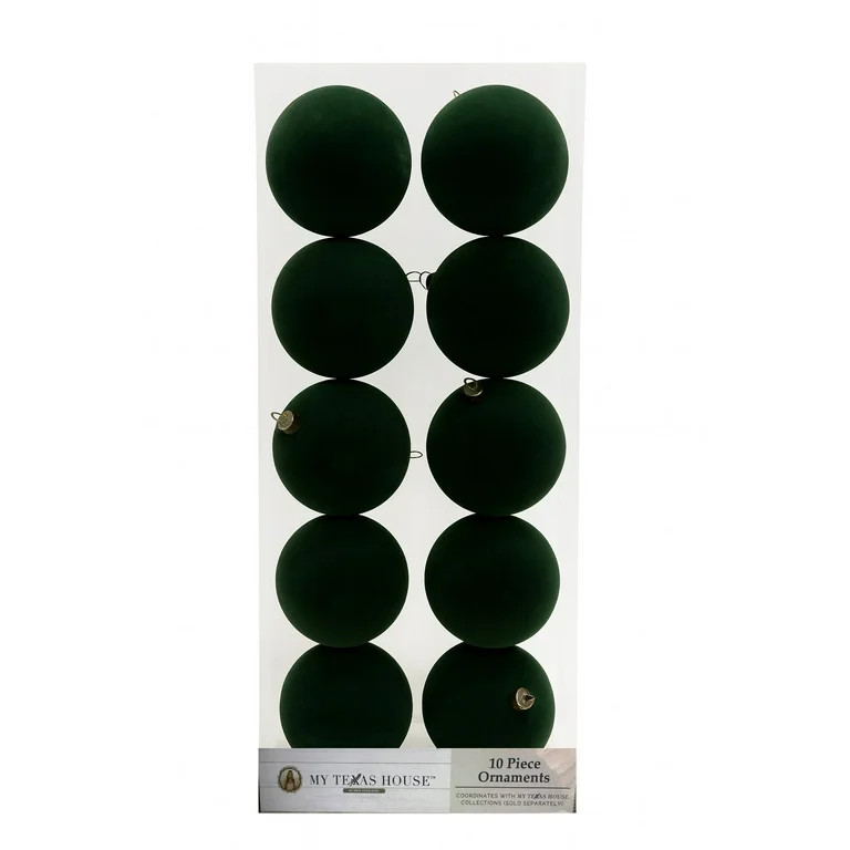 10 Count Green Flocked Ornaments, 4.3. in, by My Texas House | Walmart (US)