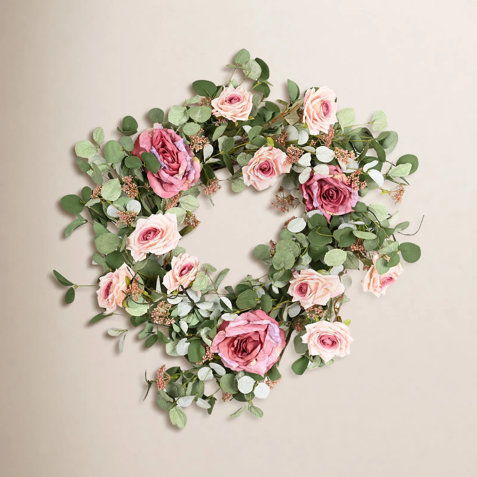 24" Artificial Everyday Leafage Peony Floral Wreath For Front Door Wedding Party Home Decor | Birch Lane