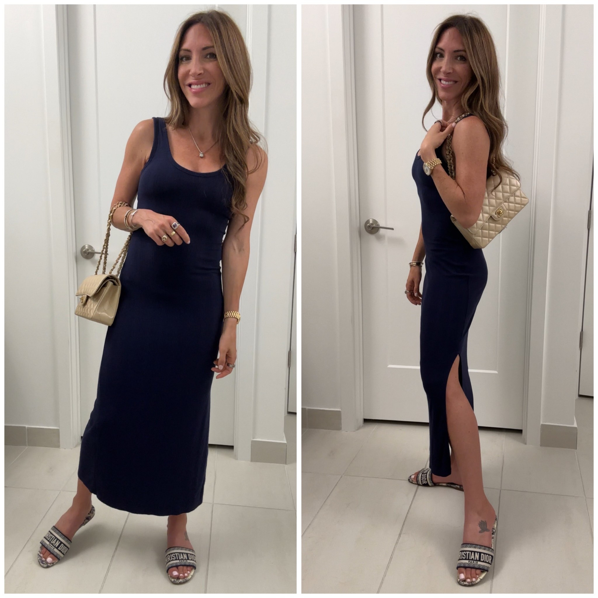 You can never go wrong with a navy blue ribbed midi dress. Although as a petite person, this could almost read as a maxi 🤭 this particular dress is a couple years old, but there are so many out there just like it. Great for most occasions, and can be dressed up or down. And navy blue is such a great color to match accessories with  

#LTKFindsUnder100 #LTKPetite #LTKStyleTip