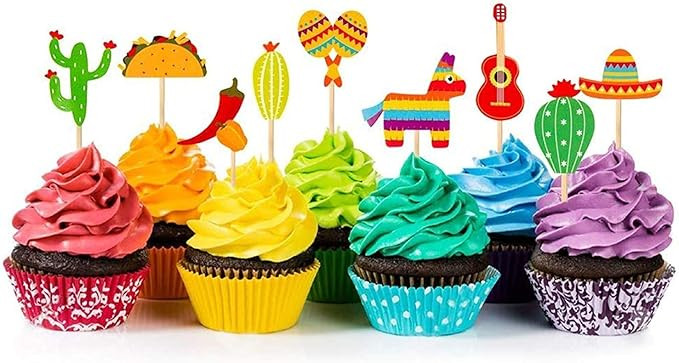 36 Pcs Fiesta Cupcake Topper Mexican Theme Cake Decoration for Mexican Themed Cactus Donkey Taco ... | Amazon (US)