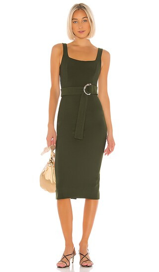 X REVOLVE Davis Square Neck Midi Dress in Dark Khaki | Revolve Clothing (Global)