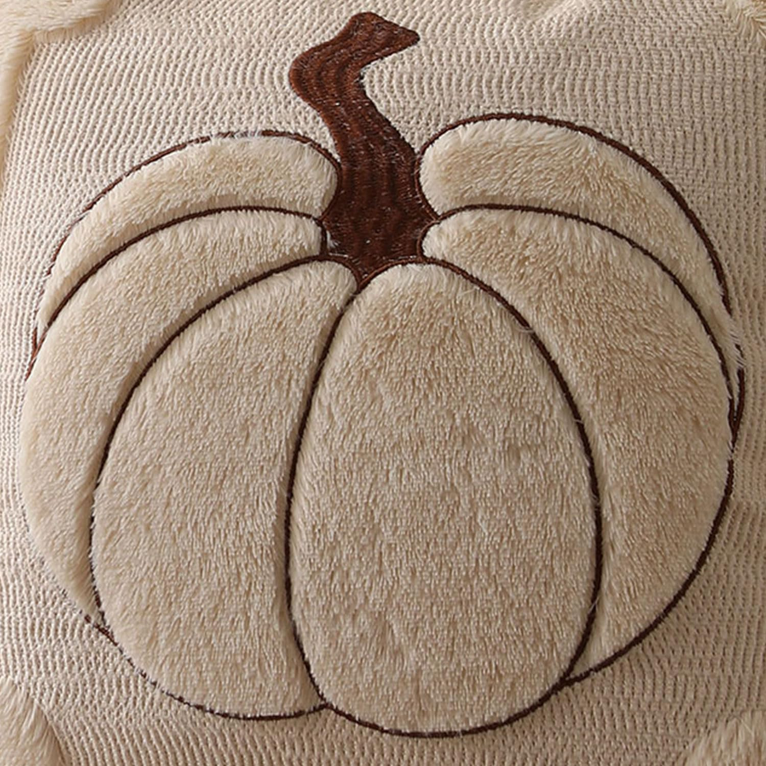 Fall Pillow Covers 18x18 Set of 2 Fall Beige Pumpkin Embroidery Throw Pillow Covers Soft Plush Fa... | Amazon (US)