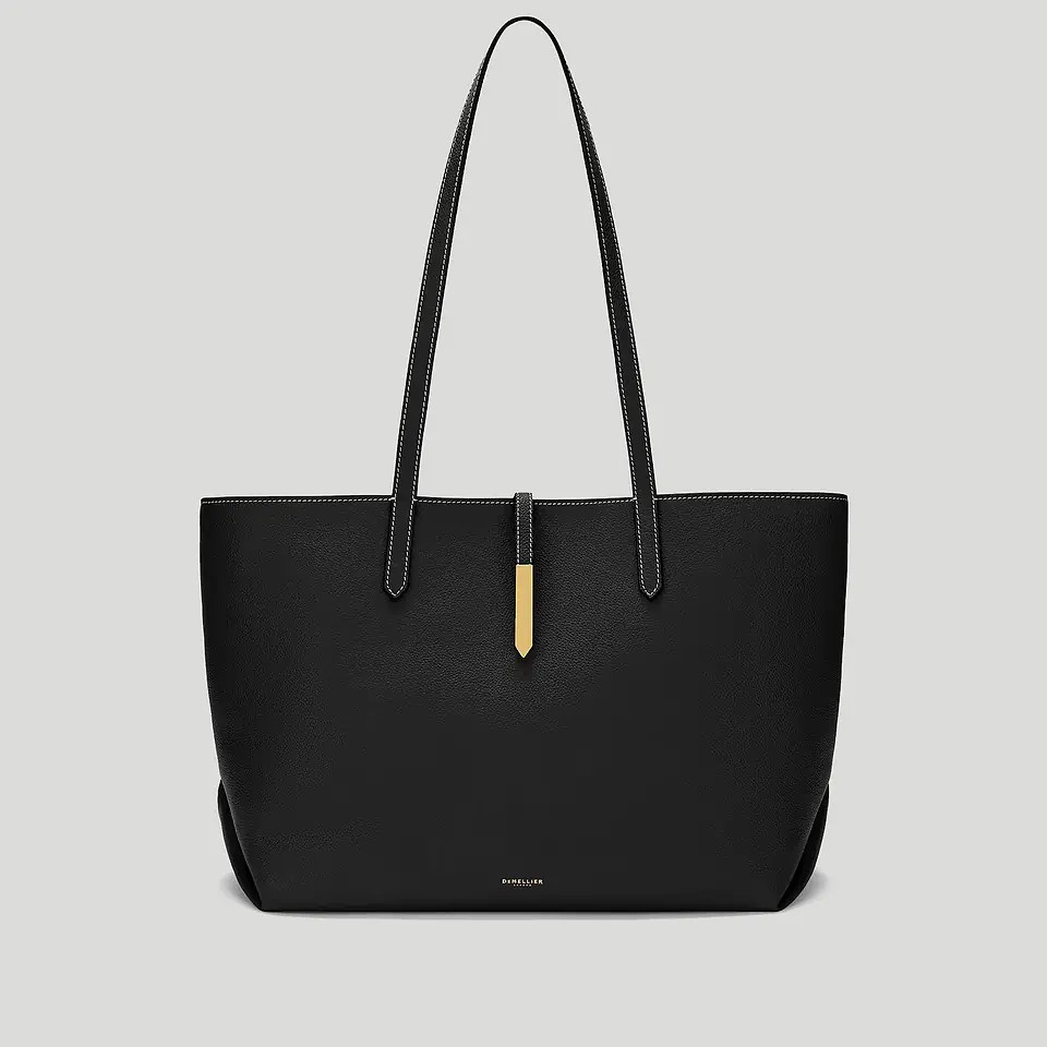 The Tokyo Tote | Black Small Grain Ecru Stitching | DeMellier | DeMellier