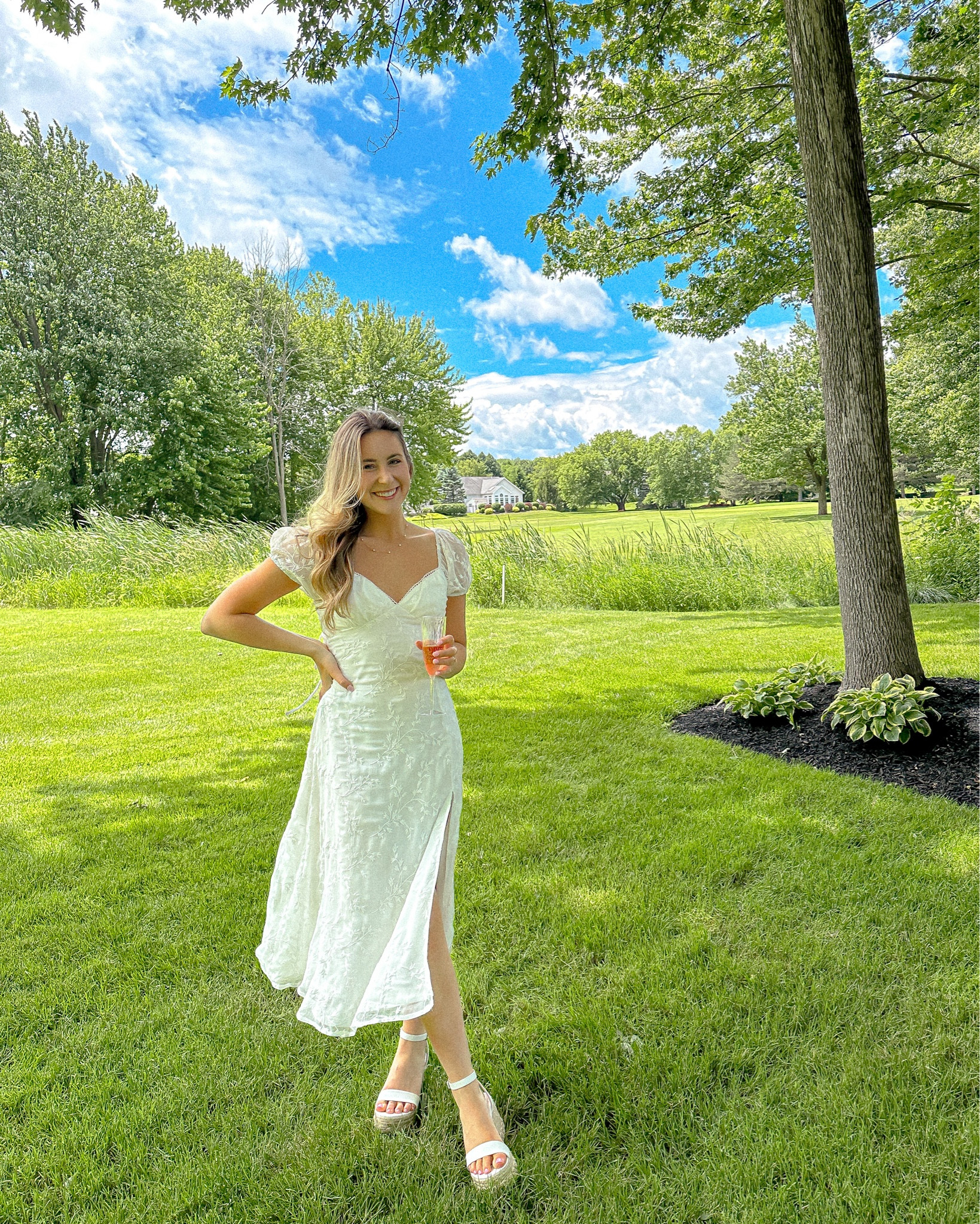 Bridal shower outfit 😍 wearing a small in the dress & 8 in shoes! Both very true to size!!