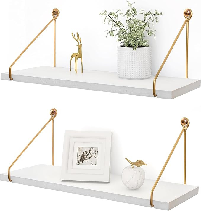 Afuly Floating Shelves for Wall, Metallic Gold White Wall Mounted Shelves, Wall Hanging Storage f... | Amazon (US)