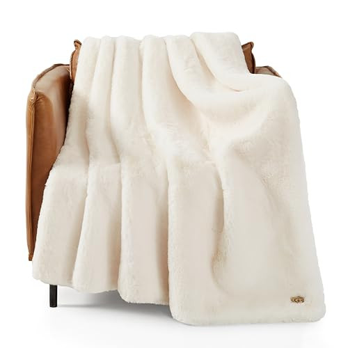 UGG 16796 Euphoria Plush Faux Fur Reversible Throw Blanket for Couch or Bed Luxury Hotel Style Machine Washable Soft Cozy Home Decor Fuzzy Fluffy Sofa Blanket, 50 x 70-Inch, Snow | Amazon (US)