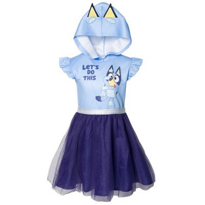 Bluey Big Girls Mesh Cosplay Short Sleeve Dress Blue 10 | Target