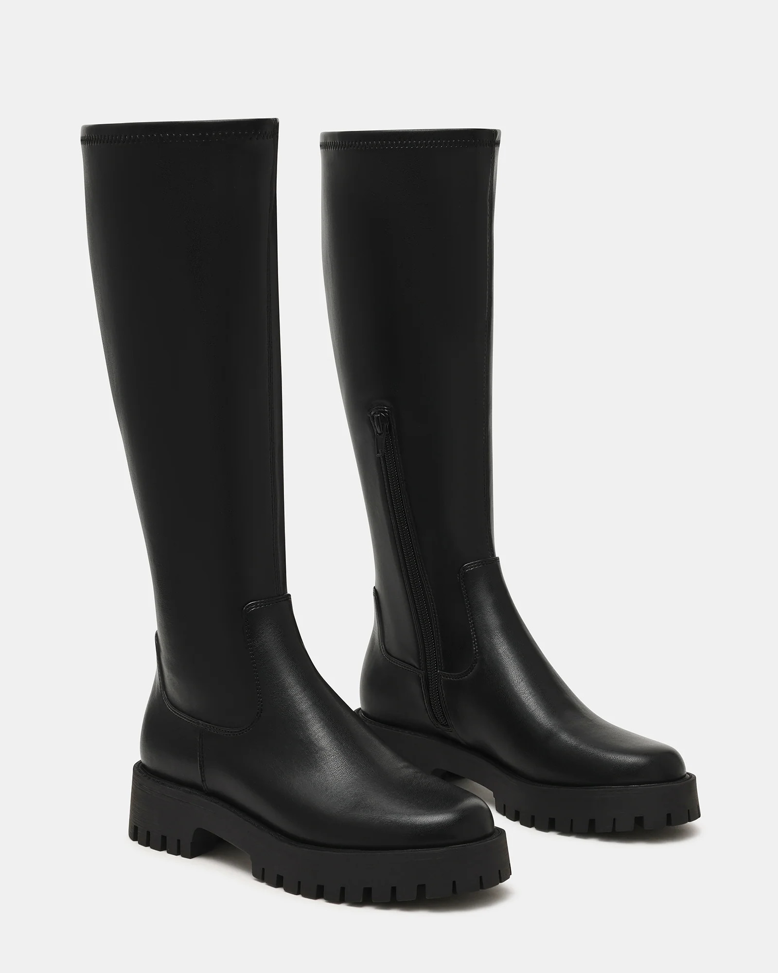 LABELLE Black Wide Calf Knee-High Lug Platform Women's Boot | Steve Madden (US)