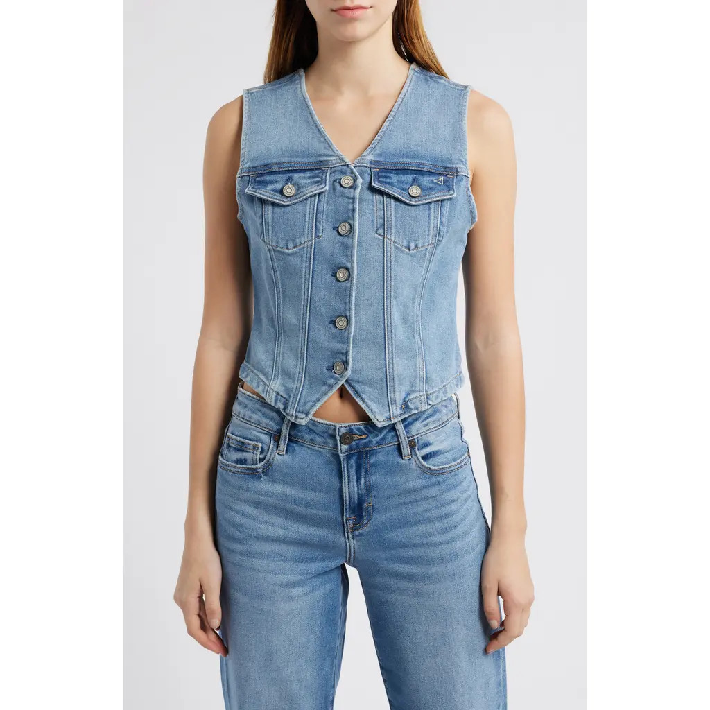 HIDDEN JEANS Fitted Denim Vest in Med Wash at Nordstrom, Size X-Small | Nordstrom