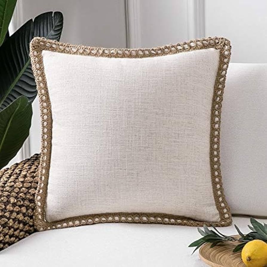 Phantoscope Farmhouse Solid Throw Decorative Pillow Cover Burlap Linen Trimmed Tailored Edges Out... | Amazon (US)