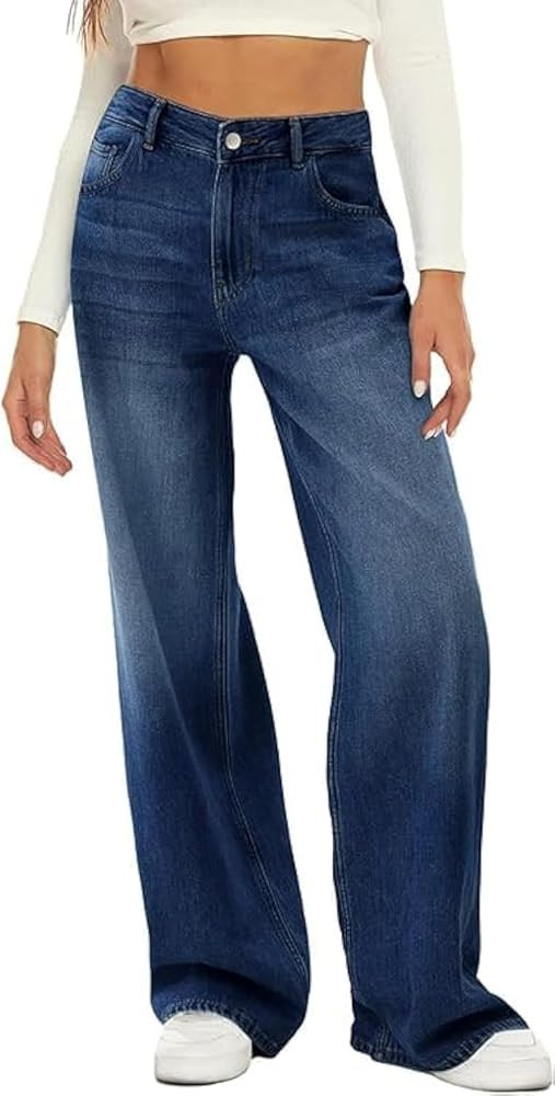 HDLTE Women Wide Leg Jeans High Waist Baggy Jean Loose Boyfriend Jeans Denim Pants Y2K | Amazon (US)