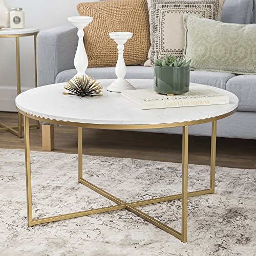 WE Furniture 36" Coffee Table with X-Base - Marble/Gold | Amazon (US)