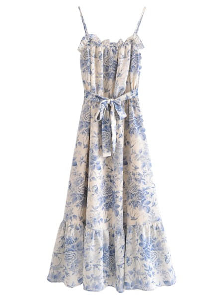 'Heidi' Floral Printed Tied Waist Midi Dress | Goodnight Macaroon