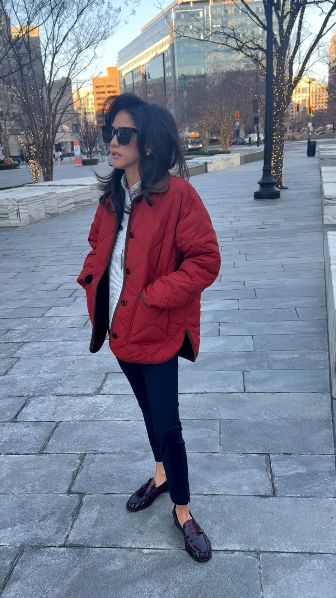 Office uniform: Oversized shirt, skinny cropped pants, loafers, quilted jacket. Add wool socks for colder days 

#LTKootd #LTKSaleAlert #LTKWorkwear