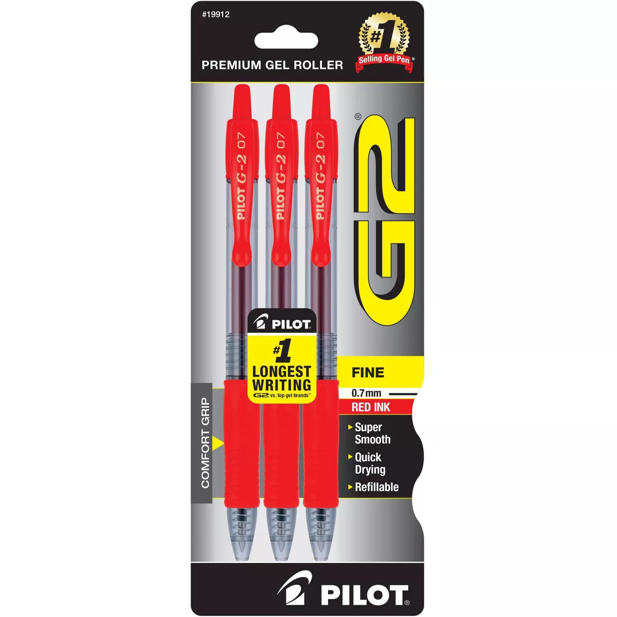Pilot 3ct G2 Premium Retractable Gel Pens Fine Point 0.7mm Red Ink: Rubber Grip, Stationery & Off... | Target