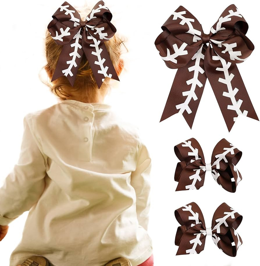 Pack of 3 Football Hair Bow Clips - Grosgrain Soccer Cheer Hair Bows Glitter Sports Bow Clips Che... | Amazon (US)