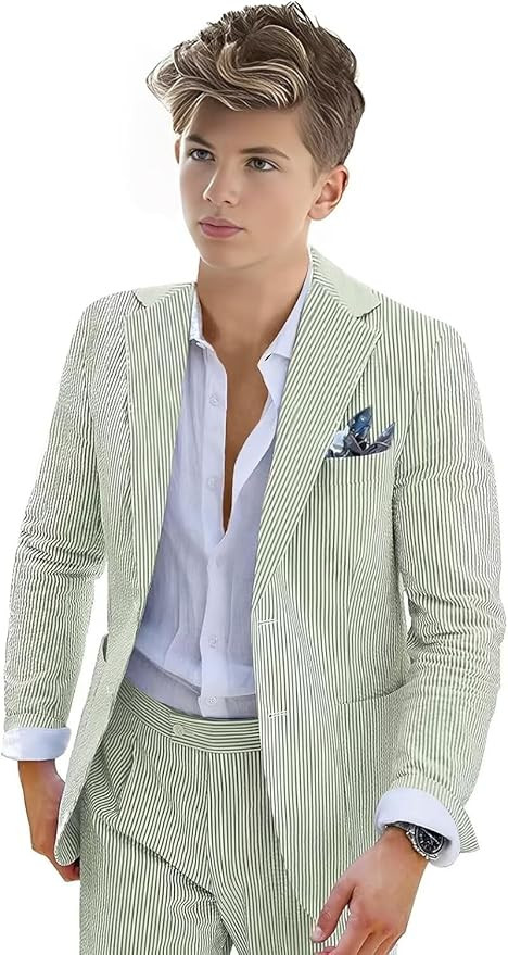 Mrbuerly Boys Seersucker Suit 2 Piece Tuxedo for Boy Striped Blazer Pants Boys Summer Beach Weddi... | Amazon (US)