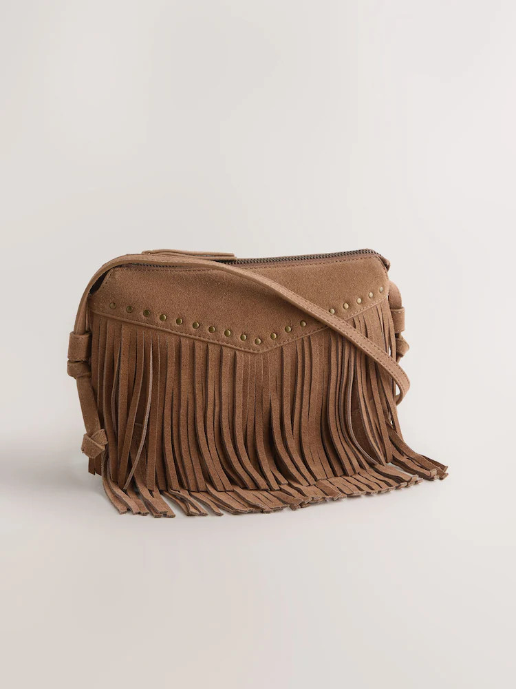 Tan Brown Leather Fringe Cross Body Bag | Next US