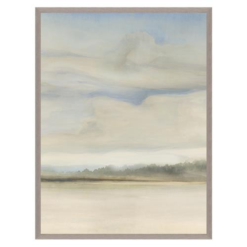 Misty French Country Blue Sky Neutral Landscape Grey Frame Painting I - 40x30 | Kathy Kuo Home
