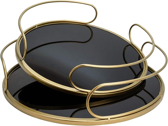 O-Plus Decorative Tray, Set of 2 Gold Metal Mirrored Round Tray with Diameter of 16 Inches and 14... | Amazon (US)