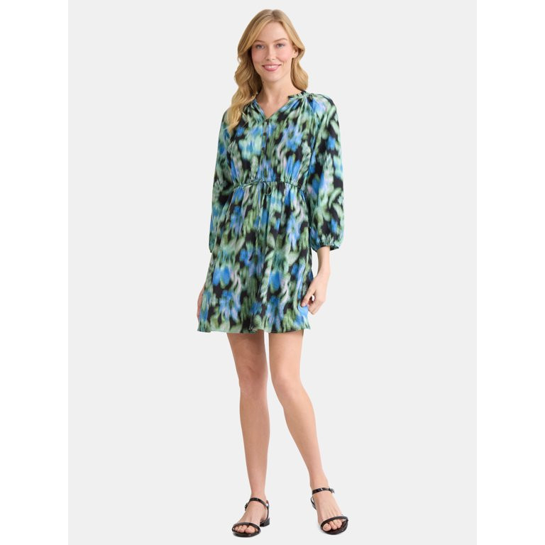 Time and Tru Women's Ruffle Neck Mini Dress, Sizes XS-XXXL | Walmart (US)