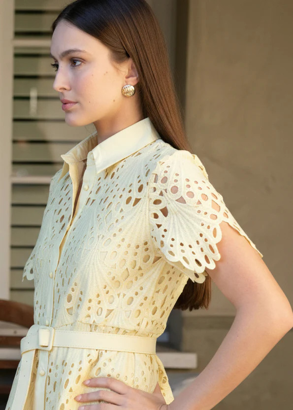 Robin Belted Short Sleeve Lace Midi Dress | Benaar La