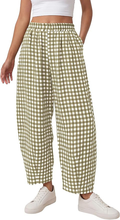 PRETTYGARDEN Plaid Barrel Pants Women Summer Bottoms | Amazon (US)
