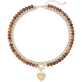 Layered Necklaces for Women, Colorful Acrylic Beads & Heart Pendant | Amazon (US)