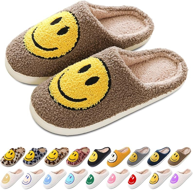 AIMINUO Women's Men's Retro Preppy Happy Face Slippers Comfy Warm Plush Slip-On House Slipper for... | Amazon (US)