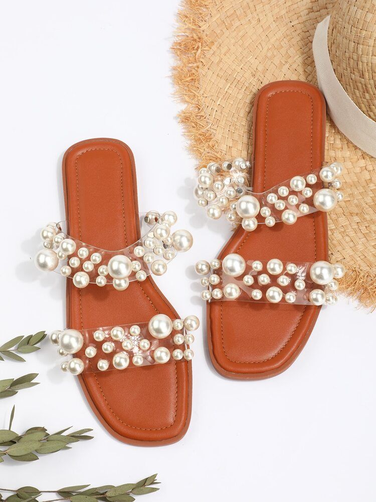 Faux Pearl Decor Slide Sandals | SHEIN