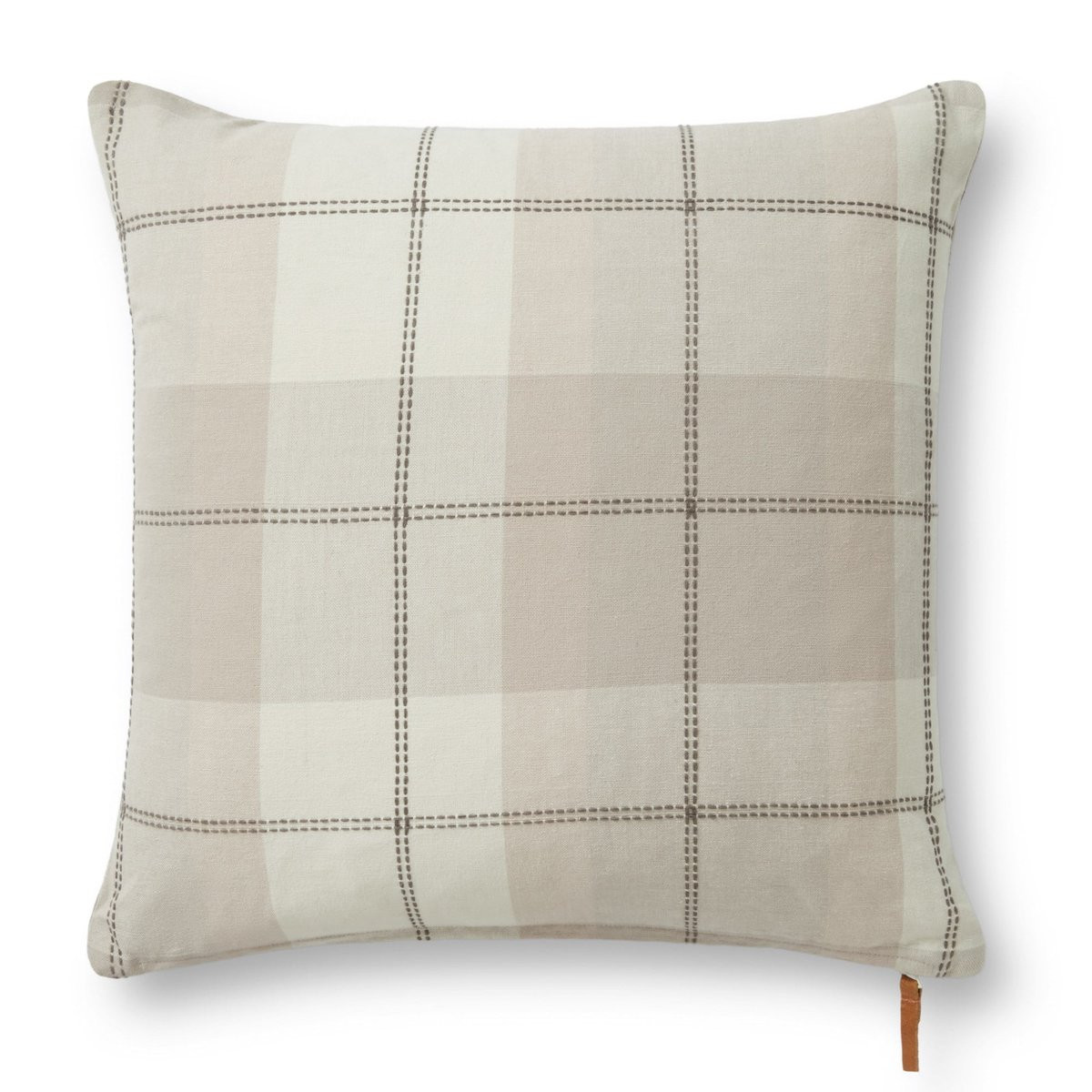 Teddy Pillow CJ0009 Beige Cotton Plaid Reversible | Rugs Direct