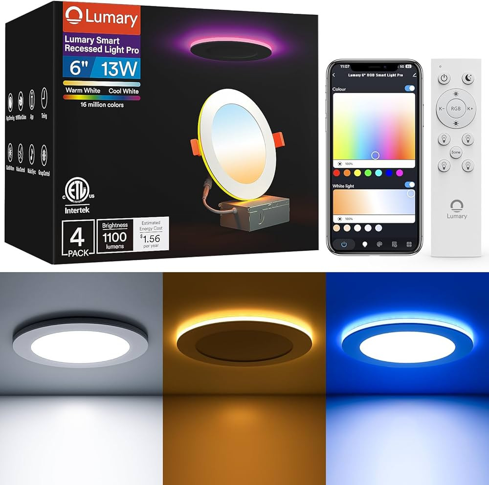 Lumary Smart Recessed Light Pro 6 Inch with RGB/Night Light, 13W Smart WiFi Recessed Lights, Smar... | Amazon (US)