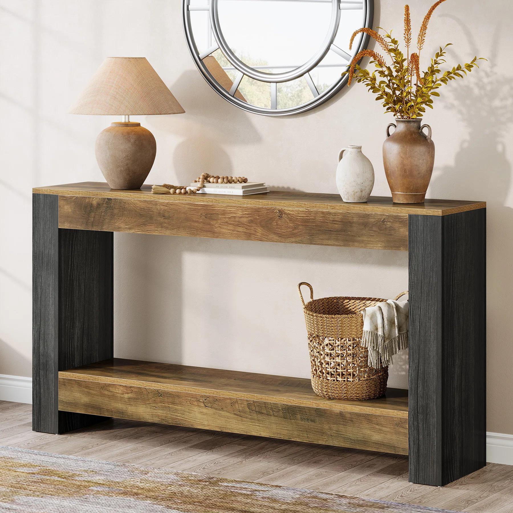 63-inch Long Console Table For Entryway, Farmhouse Wood Sofa Table Behind Couch For Living Room | Wayfair North America