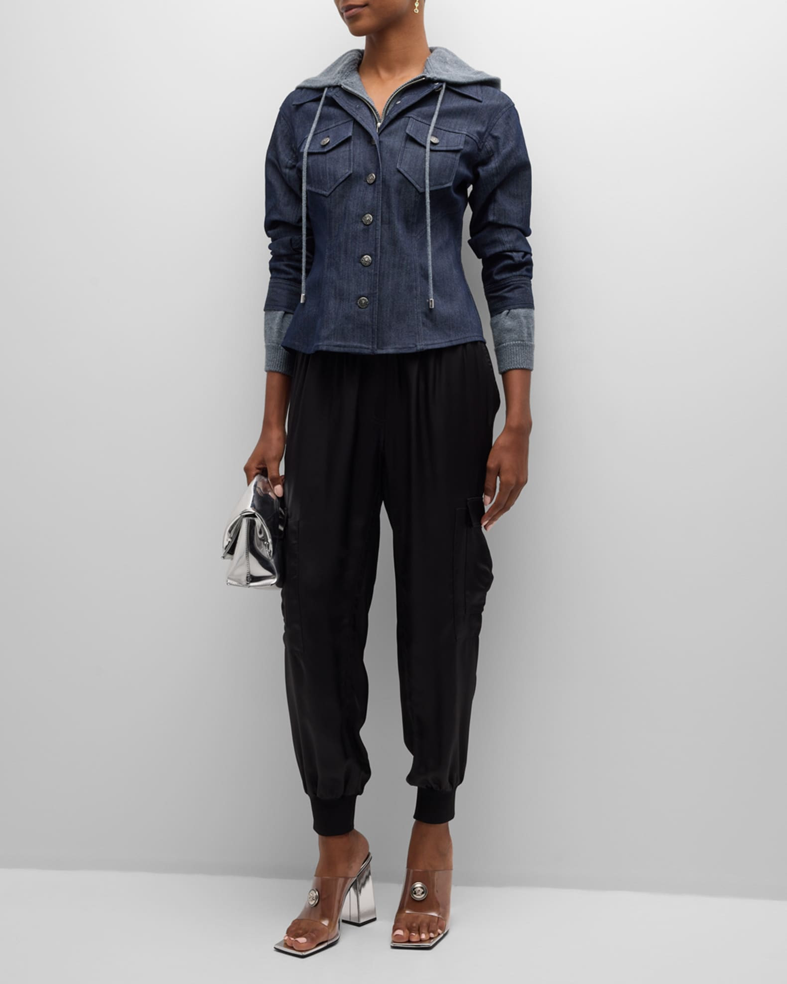 Canyon Hooded Scrunched-Sleeve Denim Jacket | Neiman Marcus