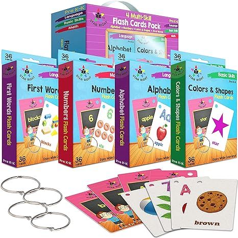 Star Right Words Toddler Flash Cards Set of 4 - Number Flash Cards, First Words, Colors and Shape... | Amazon (US)