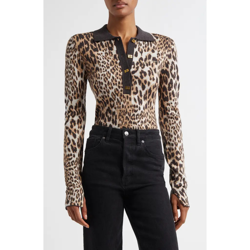 Ganni Leopard Stretch Organic Cotton Polo at Nordstrom Rack, Size Small | Nordstrom Rack