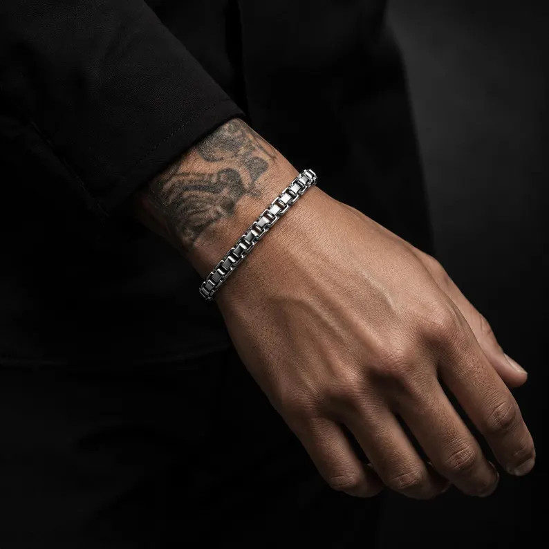 Italian Round Box Chain Bracelet in 925 Sterling Silver | Minimalist Bold Link Unisex | Elegant S... | Etsy (Global)