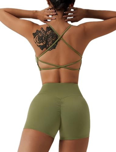 ABOCIW Womens Strappy Sports Bra Padded Low Impact Fitness Yoga Bra Criss Cross Back Wireless Wor... | Amazon (US)
