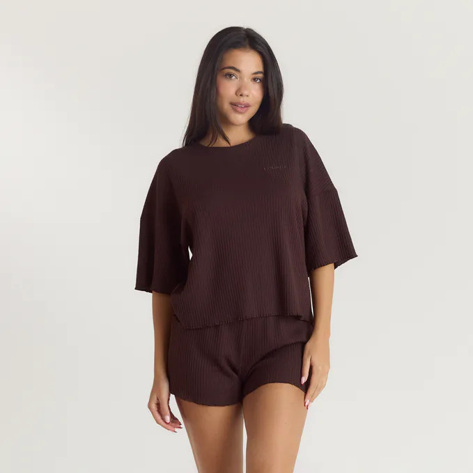 Soft Waffle Pyjama Top - Dark Chocolate | Lounge (UK)