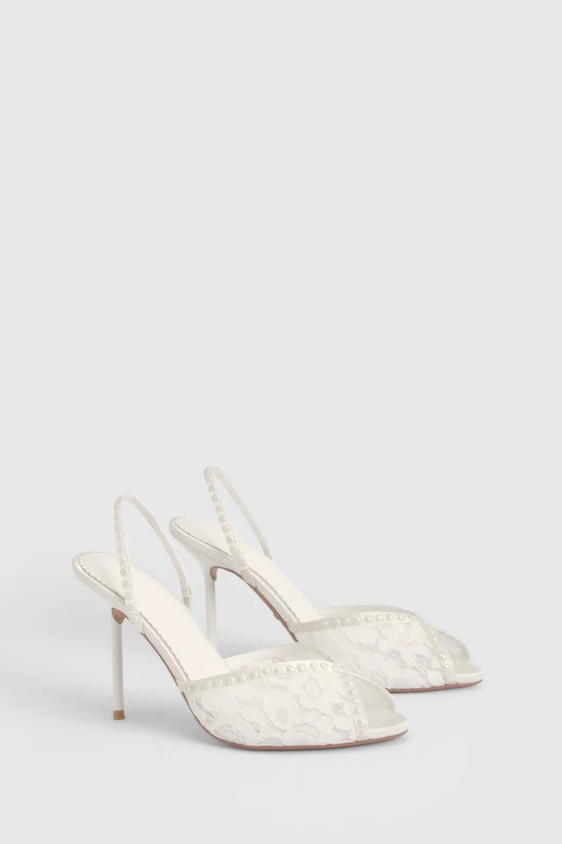 White Bridal Beaded Lace Slingback Open Toe Heels | Boohoo | Boohoo.com (UK & IE)
