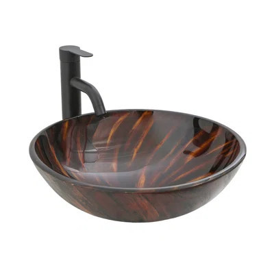 Artistic Tempered Glass Vessel Bathroom Sink with Pop-up Drain, Round Vanity Bowl for Above-Counter Installation | Wayfair North America