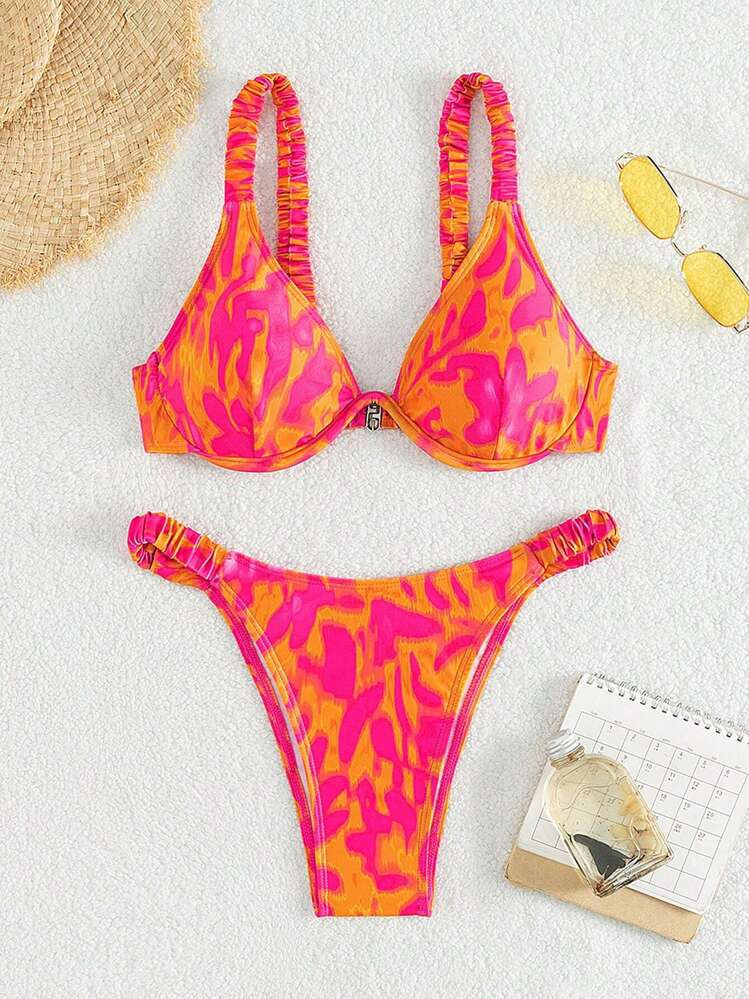 Swim Mod Summer Beach Allover Print Underwire Bikini Set | SHEIN