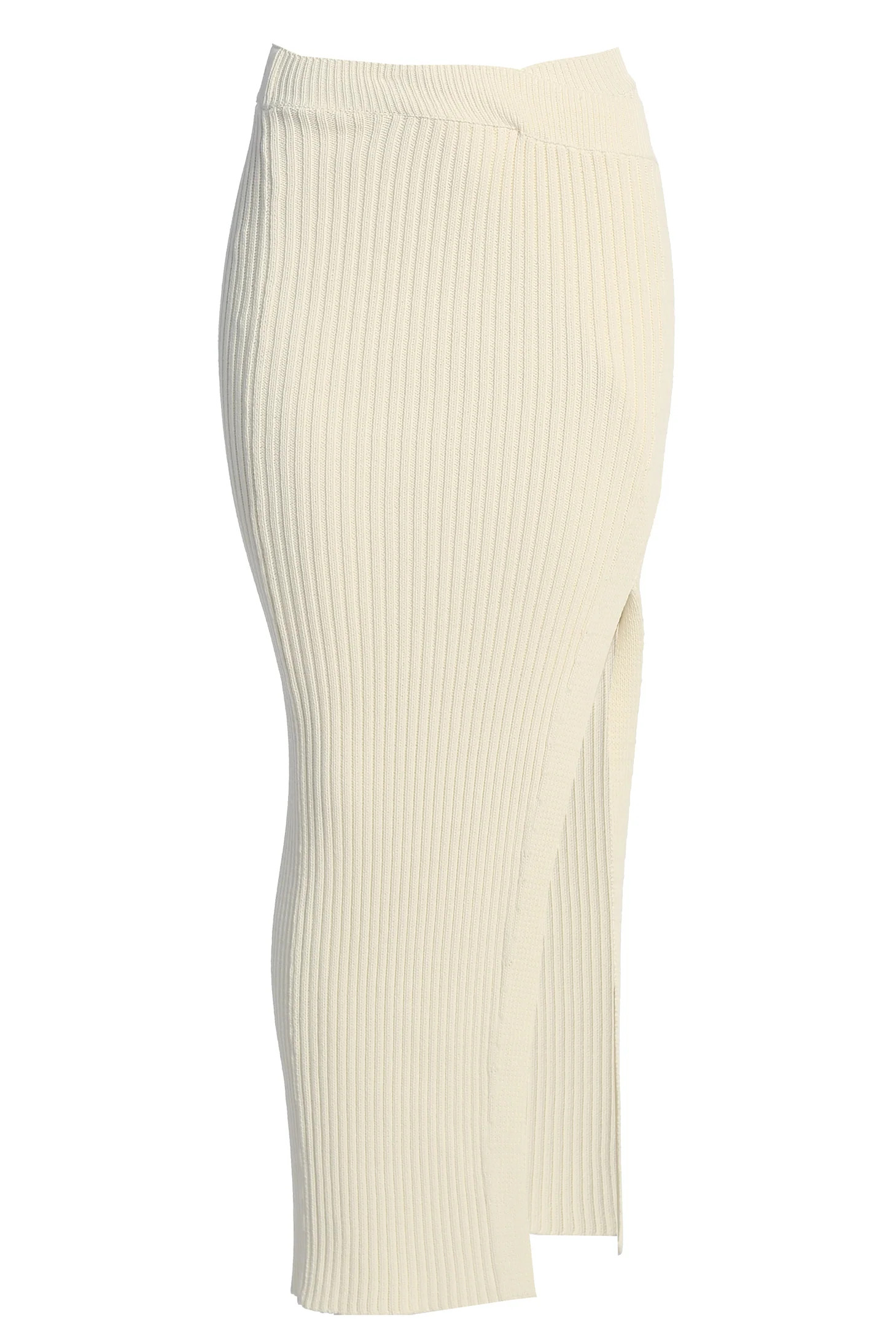 Ivory Hamptons Ribbed Slit Skirt | JLUXLABEL