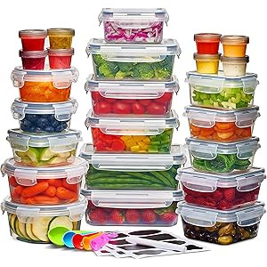 24 Pack Airtight Food Storage Container Set - BPA Free Clear Plastic Kitchen and Pantry Organizat... | Amazon (US)
