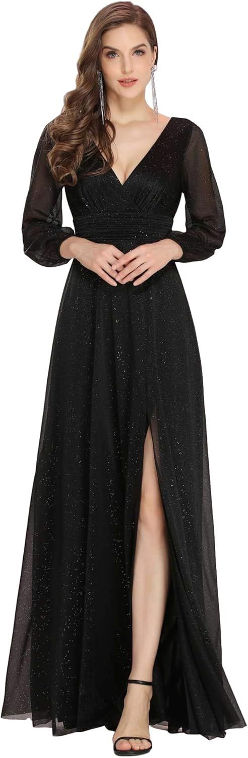 Ever-Pretty Women's V-Neck Front Wrap High Thigh Slit Evening Dress 0739 | Amazon (US)