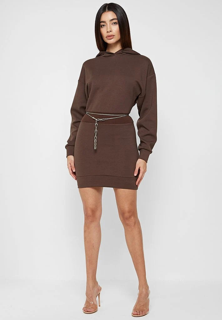 Neoprene Jumper Dress with Chain - Brown | Maniere De Voir