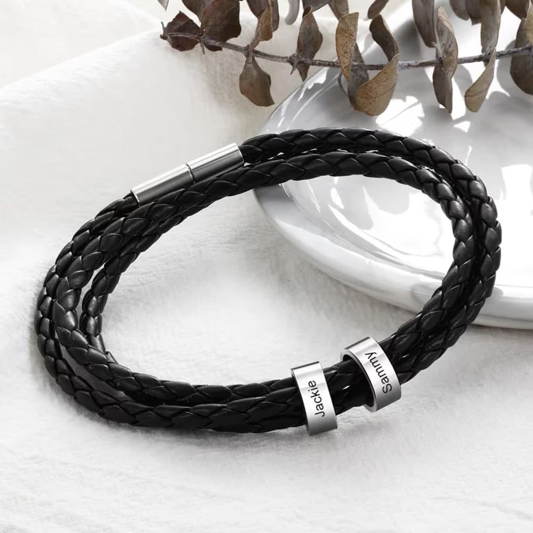 Personalized Bracelet for Men Braided Leather Bracelet - Etsy | Etsy (US)