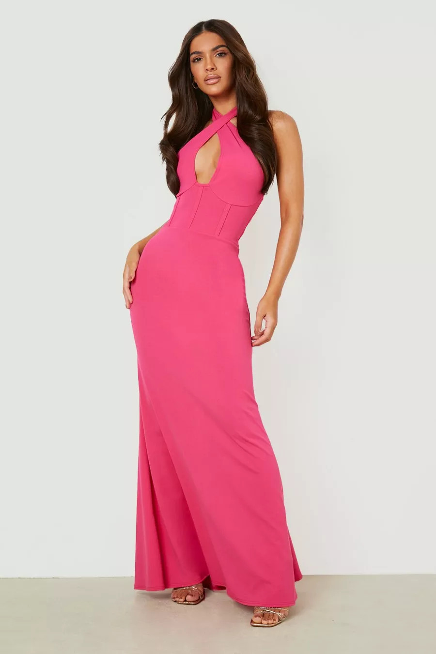 Cross Front Halter Neck Maxi Dress | Boohoo.com (US & CA)