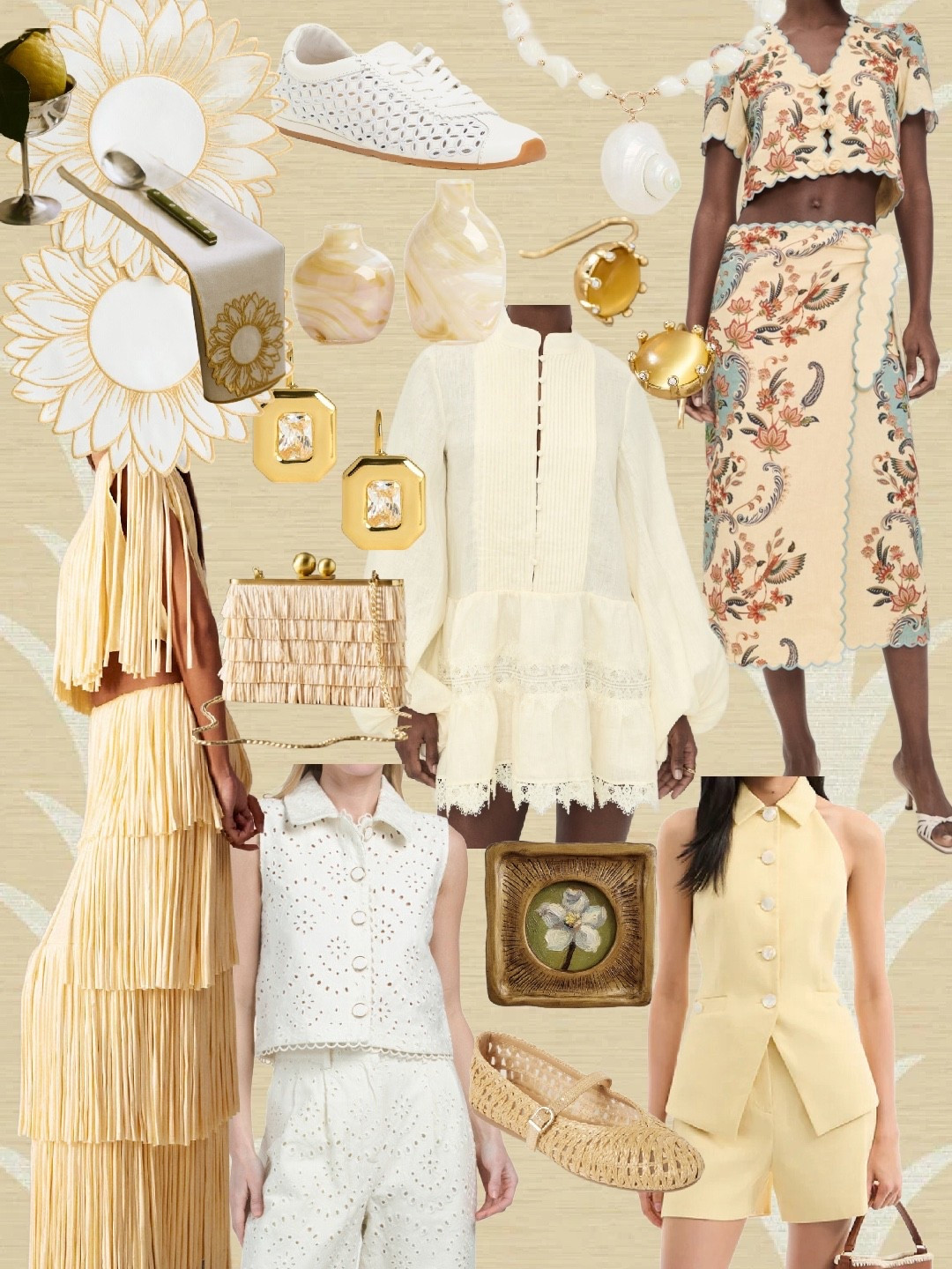 Butter yellow outfits, ivory eyelet dresses, and raffia accessories are my go-to for summer 🤍 This grandmillennial-inspired edit features classic silhouettes, scalloped embroidery, feminine tailoring, and timeless textures perfect for brunch, garden parties, vacations, and everyday elevated style. Shop all the summer neutrals and vintage-inspired pieces linked here and save for outfit inspiration ✨

⸻

Shop the look:
• Butter yellow embroidered two-piece set
• Ivory eyelet long-sleeve mini dress
• Yellow tailored vest and shorts set
• White eyelet sleeveless matching set
• Raffia woven ballet flats
• White cutout leather sneakers
• Raffia fringe shoulder bag
• Pearl shell pendant necklace
• Gold statement drop earrings

⸻

Hashtags (SEO optimized):
#LTKFinds #LTKStyle #LTKSummer #SummerOutfits #GrandmillennialStyle
#ButterYellow #EyeletDress #RaffiaAccessories #ClassicStyle
#NeutralOutfits #FeminineStyle #ResortWear #VacationOutfits
#TimelessFashion #ElevatedEveryday

#LTKTravel